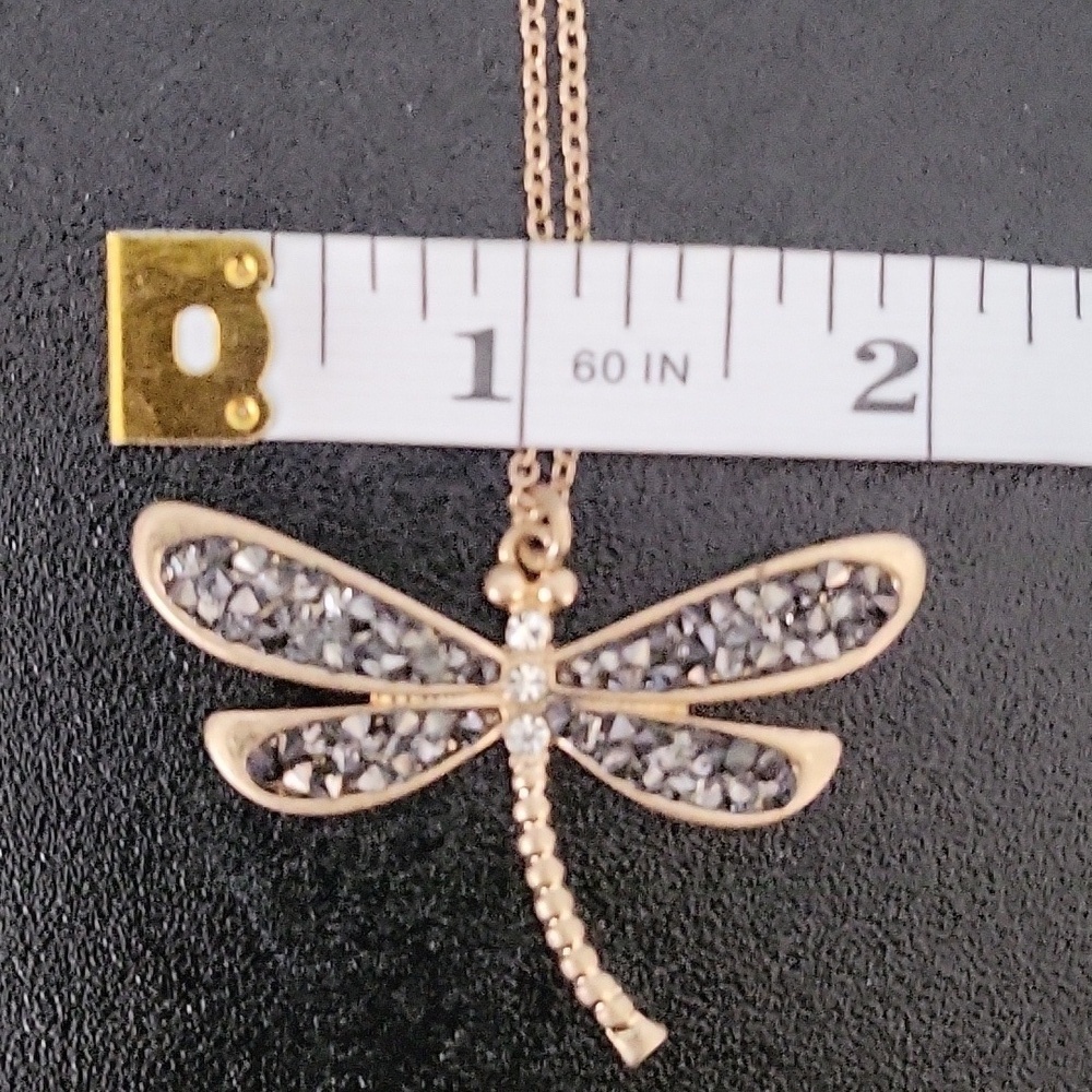 27" Long Goldtone Firefly and Stone Necklace - Picture 5 of 7